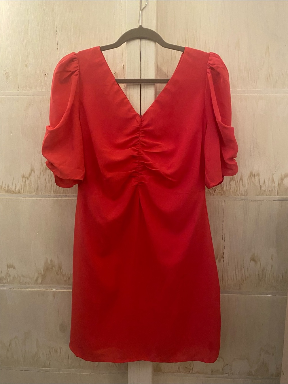 Hot Pink Large V-Neck Short Puff Sleeve Dress - Women's
